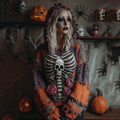Women's Vintage Patchwork Chunky Knit Skull Hooded Sweater artswardrobe