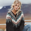 Women's Norwegian Icelandic Jacquard Cozy Knit V Neck Sweater elevenforest