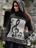 Vintage Treble Clef Music Notes Celtic Cozy Knit Hooded Sweater artswardrobe