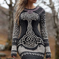 Women's Viking Celtic Knot With Rose Art Cozy Knit Mini Sweater Dress artswardrobe