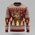Comstylish Men's Fun Christmas Cat Comfortable Crew Neck Sweater