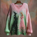 Halloween 2025 Witch & Princess Embroidered Cozy Sweater artswardrobe