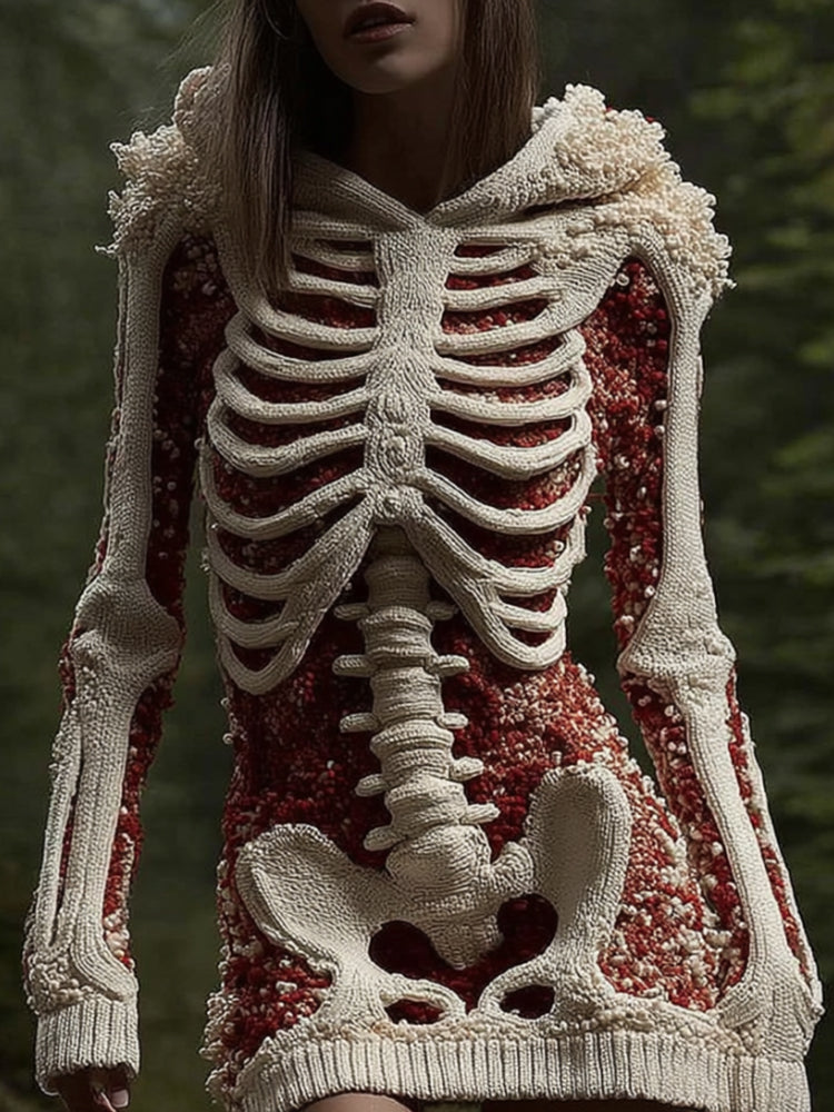 Comstylish Women's Halloween Skeleton Skeleton And Flower Glitter Hooded Sweater
