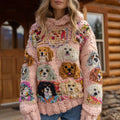 Women's Colorful Puppy Pattern Cozy Chunky Knit Hooded Sweater artswardrobe