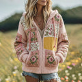 Women's Vintage Floral Patchwork Cozy Knit Hooded Zipper Sweater artswardrobe