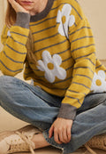 Leire® | Long-sleeved sweater with floral stripes and a crew neck