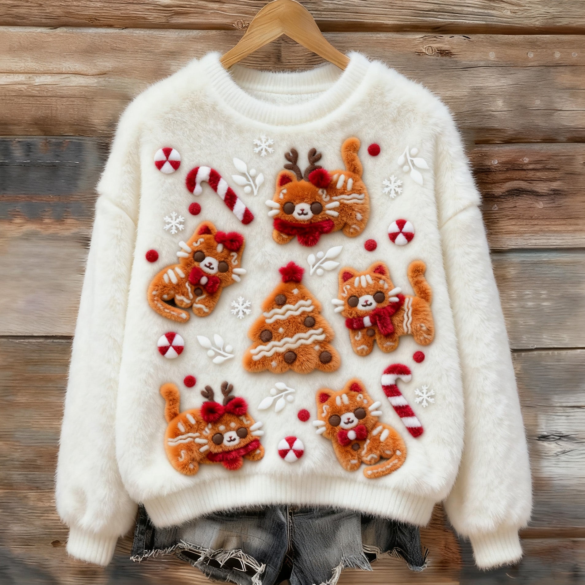 Women's Christmas Tree Cat Plush Sweater