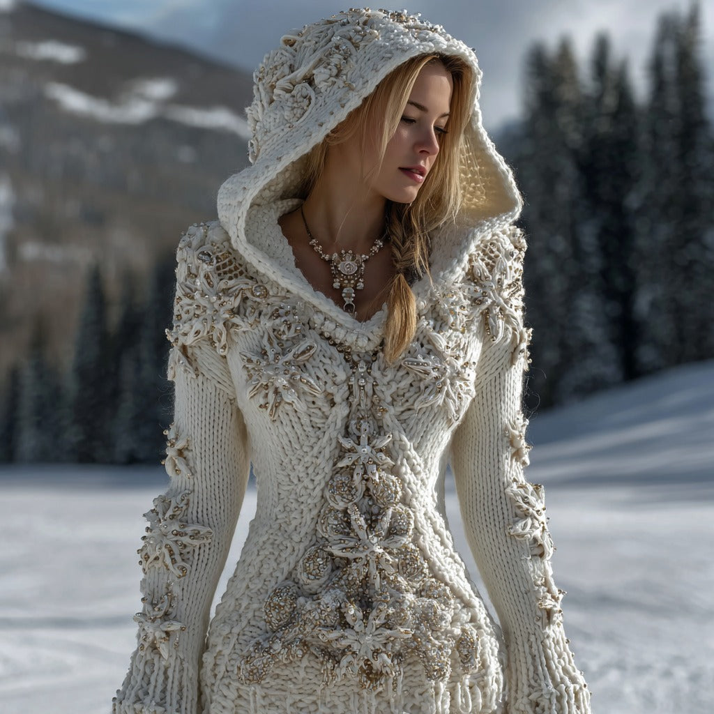 Comstylish Women's Snowflake Christmas Tree Knitted Jacquard Hooded Sweater