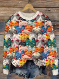 Comstylish Cute Cats Felt Art Cozy Knit Sweater