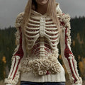 Women's Halloween Skeleton Bones Roses Art Knitted Warm Hooded Sweater artswardrobe