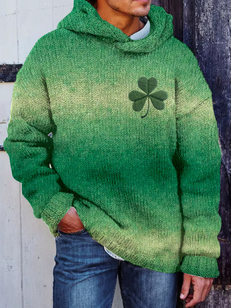 Men's Shamrock Embroidered Ombre Cozy Hooded Sweater artswardrobe