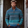 Men's Vintage Stripes Gradient Knitted Zip Cozy Sweater elevenforest