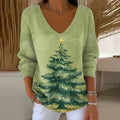 Comstylish Women's Christmas Tree Print V-neck Knit Sweater