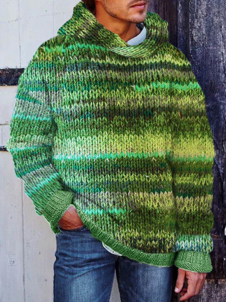 Men's Retro St Patrick's Day Inspired Striped Chunky Hooded Sweater artswardrobe