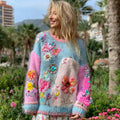 Women's Floral Embroidery Patchwork Art Pullover Knit Sweater artswardrobe