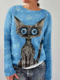 Lovely Black Cat Graphic Vintage Cozy Sweater elevenforest