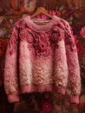 Women's Casual Vintage Rose Embroidered Sweater artswardrobe