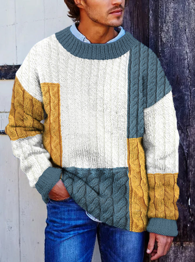 Vintage Vegan Mock Minimalist Pullover Patchwork Warmth Knitted Jacquard Unisex Sweater artswardrobe