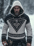 Men's Viking Style Celtic Knot Contrast Color Knit Hooded Sweater artswardrobe