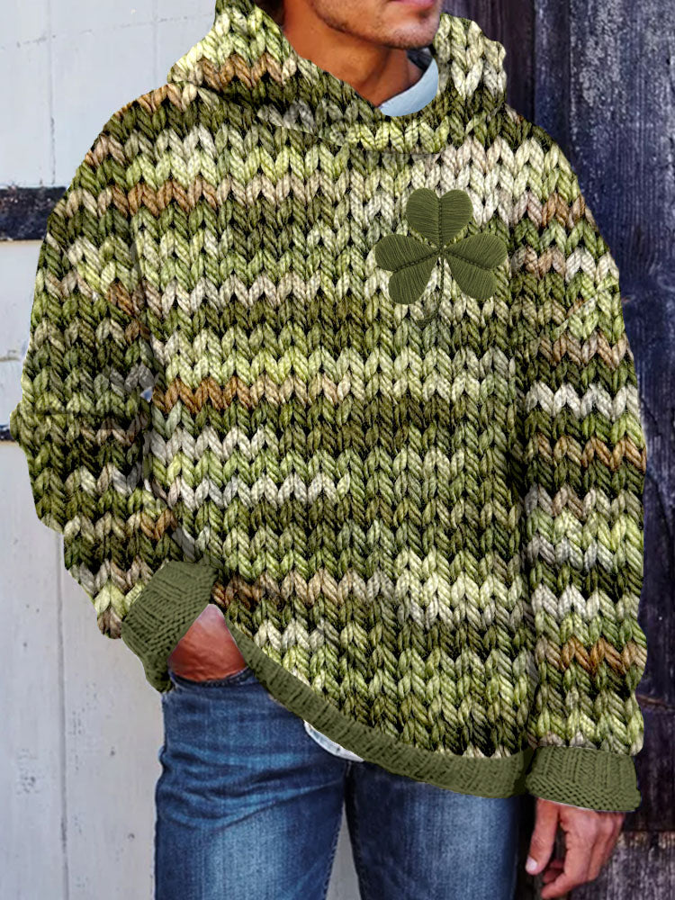 Men's Shamrock Embroidered Retro Chunky Cozy Hooded Sweater artswardrobe