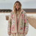 Comstylish Women's Vintage Floral Patchwork Cozy Stand Collar Knit Sweater