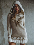 Christmas Reindeer Inspired Cozy Knit Hooded Sweater Dress artswardrobe