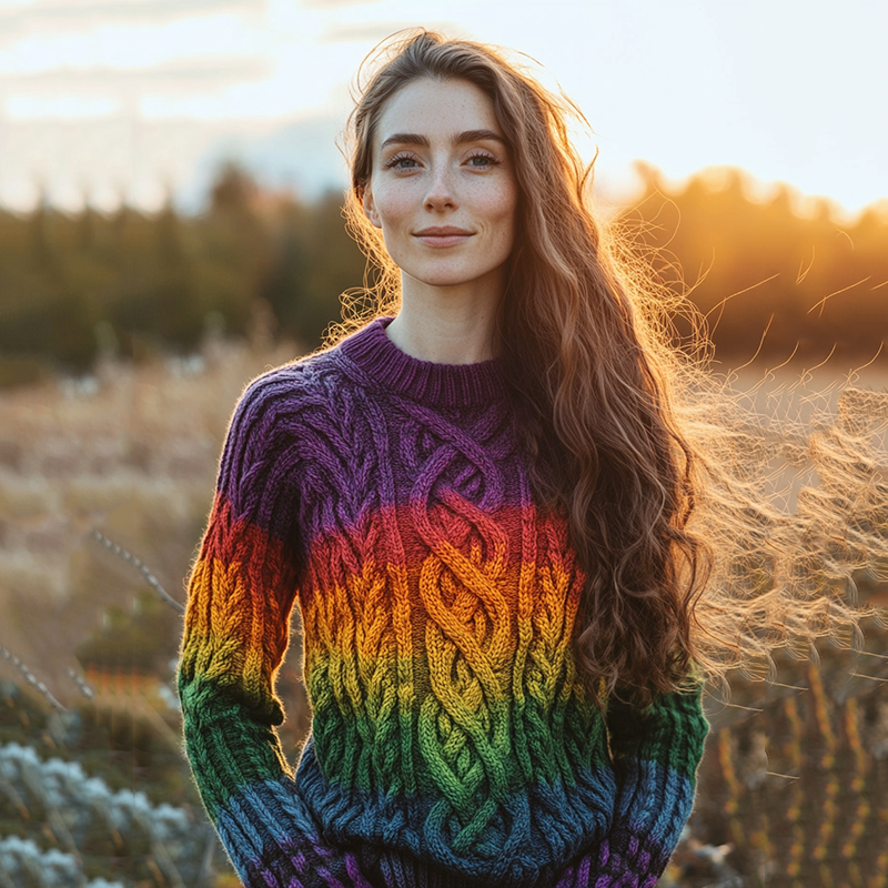 Classic Celtic Chunky Rainbow Color Round Neck Cozy Sweater artswardrobe
