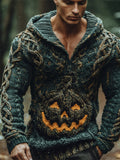 Viking Halloween Pumpkin Face Men's Chunky Knit Hooded Sweater elevenforest