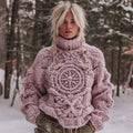 Women's Viking Rune Art Chunky Knit Turtleneck Sweater artswardrobe
