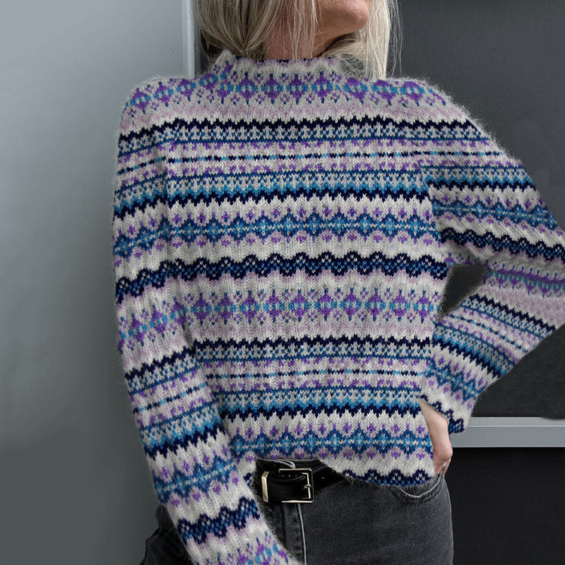 Women's Turtleneck Sweater With Vintage Icelandic Geometric Knit Pattern artswardrobe