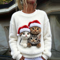 Comstylish Cute Christmas Hat With Cat Pattern Thick Pullover Sweater