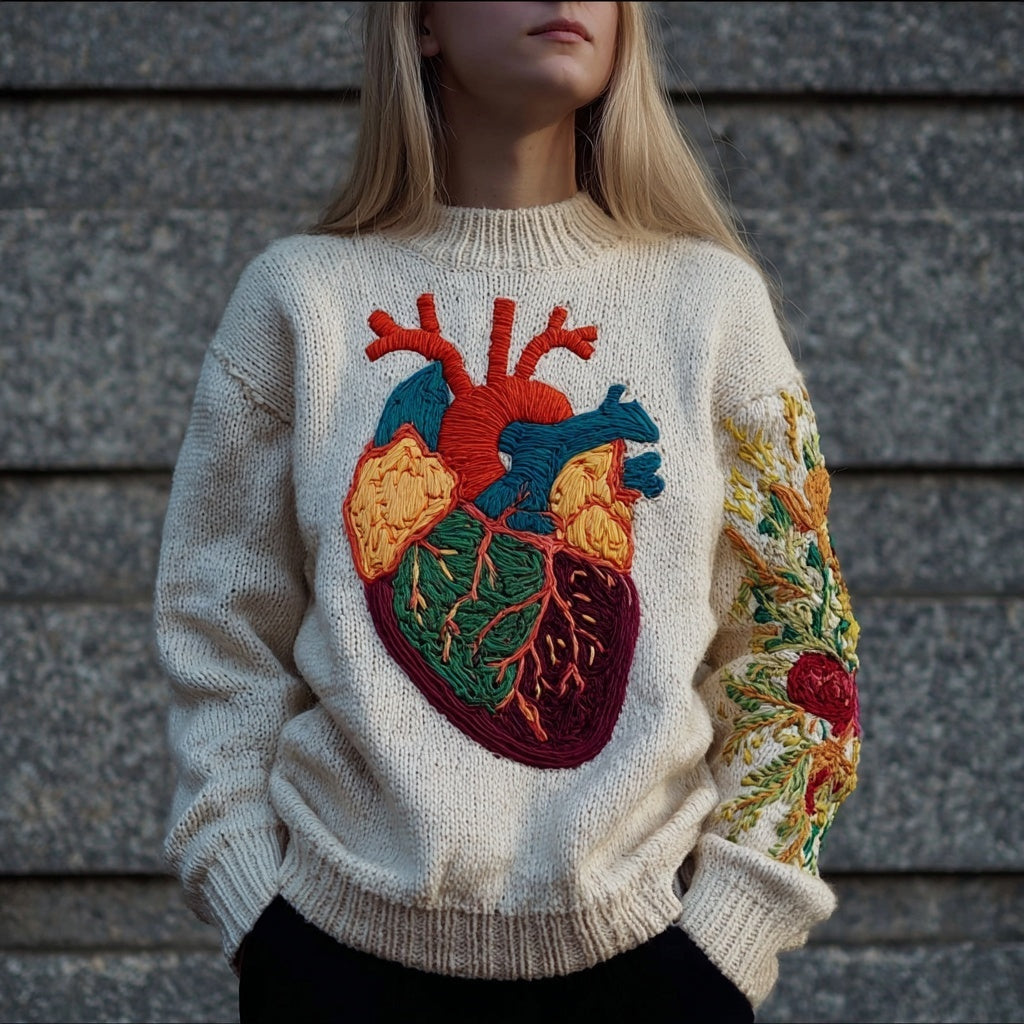 Comstylish Vintage Botanical Heart Lungs Brain Art Cozy Knit Sweater