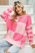 Ariadna® | Checkered high-low sweater with color block stripes