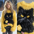 Women's National Black Cat Day Cute Black Cat Art Knitted Warm Sweater elevenforest