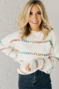 Tatiana® | White sweater with crossed seams and dropped shoulders