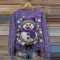 Comstylish Christmas Snowman Embroidery Knitted Pattern Cozy Sweater