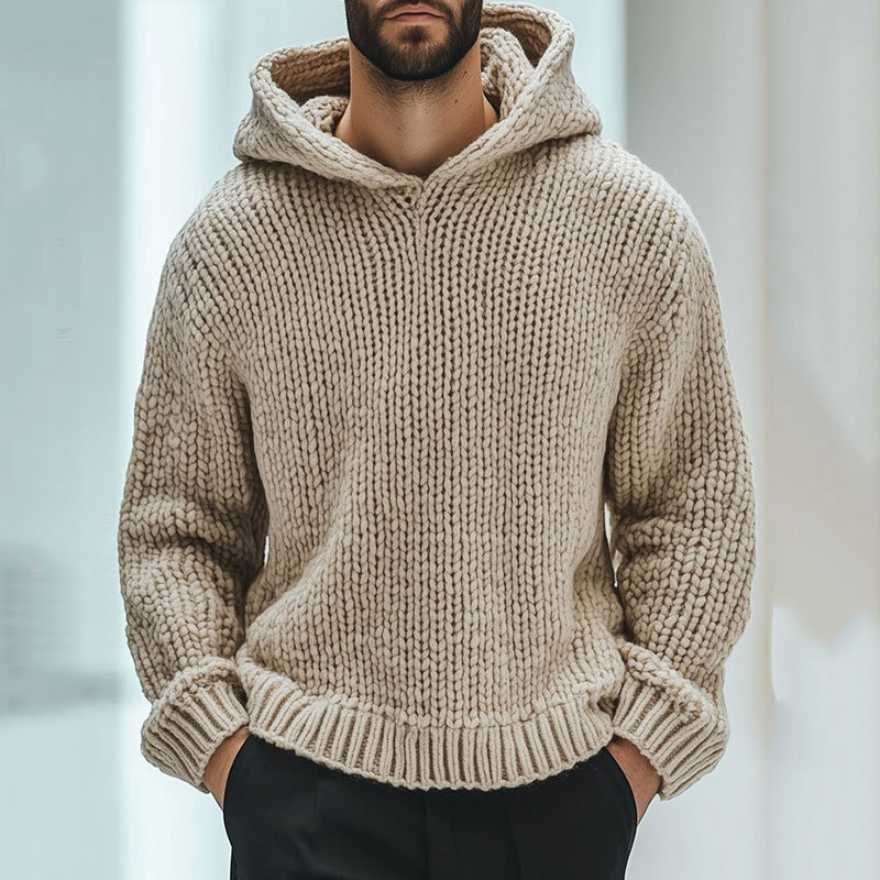 Men's Vintage Woven Solid Color Hooded Sweater artswardrobe