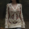 Women's Halloween Skull Sequin Art Knitted Warm V-neck Sweater artswardrobe