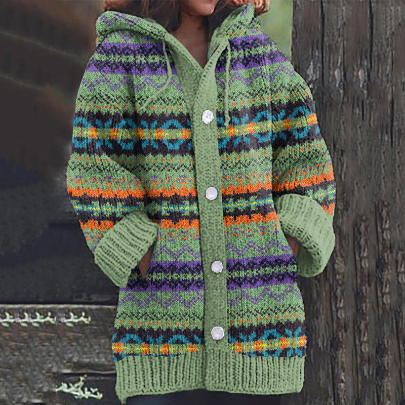 Vintage Icelandic Pattern Cozy Pocket Button Sweater elevenforest