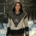 Women's Viking Tree Of Life Rune Jacquard Celtic Style Chunky Knit Hooded Sweater elevenforest