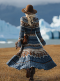 Women's Retro Autumn And Winter Knitted Round Neck Sweater Dress artswardrobe