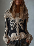 Comstylish Women's Halloween Skeleton Rose Gothic Hooded Sweater