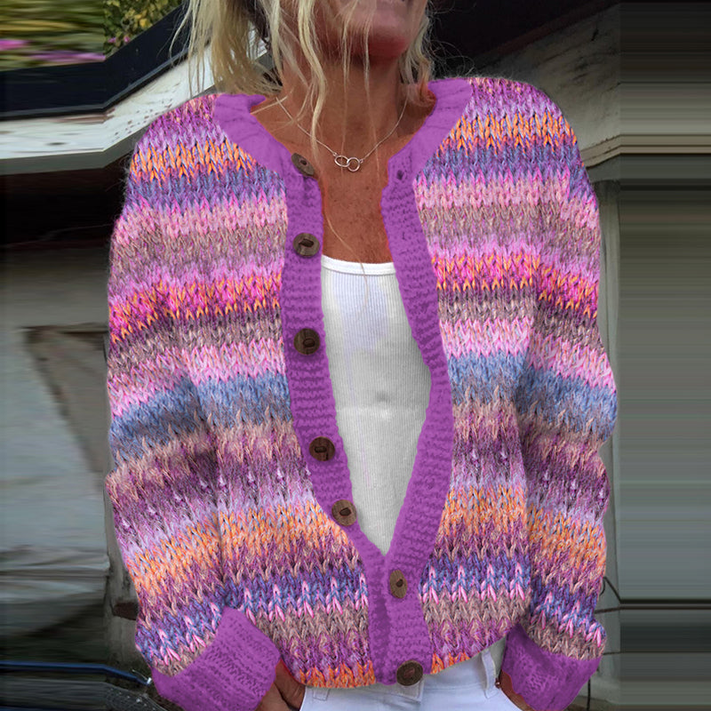 Vintage Gradient Stripes Jacquard Cozy Sweater elevenforest
