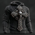 Men's Vintage Skull Cross Celtic Knit Chunky Hooded Sweater artswardrobe