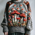 Comstylish Vintage Retro Mushroom Art Chunky Knitted Sweater