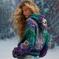 Comstylish Women's Gradient Rose And Floral Knitted Warm Zipped Sweater