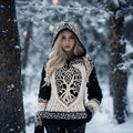 Women's Viking Tree Of Life Jacquard Cozy Knit Hooded Sweater artswardrobe