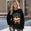 Comstylish Fluffy Greedy Dachshund Jacquard Chunky Knit Cozy Sweater