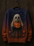 Men's Halloween Pumpkin Ghost Art Print Sweater artswardrobe