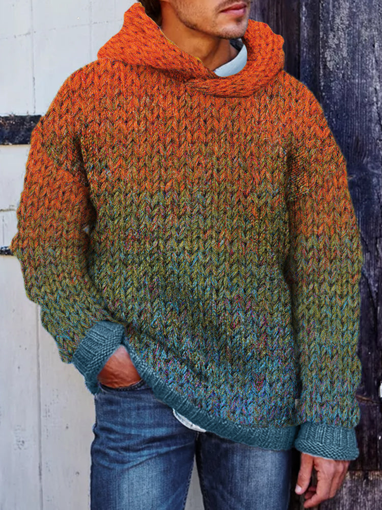 Men's Gradiant Art Crochet Cozy Hooded Sweater artswardrobe